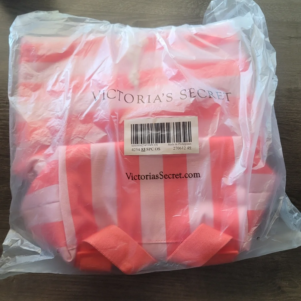 Victoria's Secret Pink and Coral Striped Insulated Cooler Beach Travel Backpack - Picture 5 of 6
